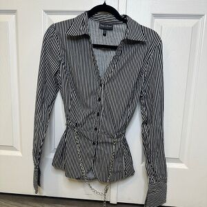 Hester & Orchard Pinstripe Button-Up Shirt | Chain Belt | Dark Academia | Size M